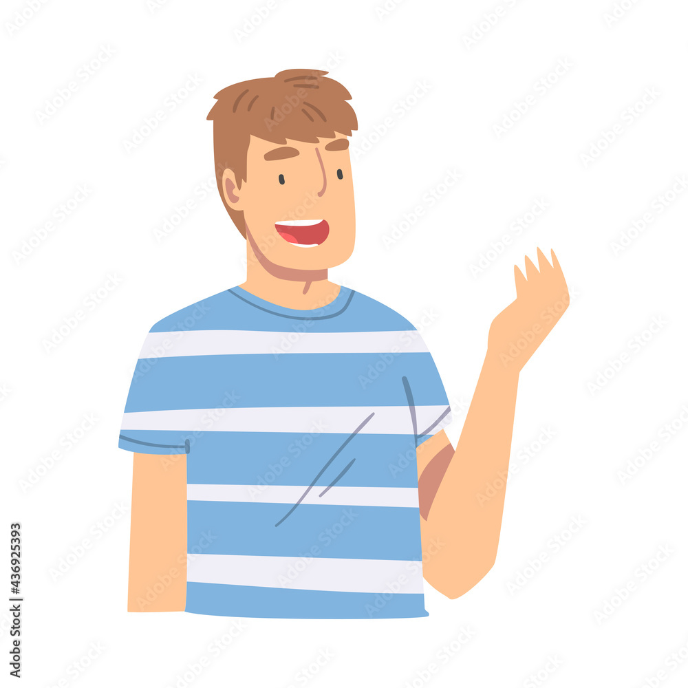 Cheerful Guy Talking and Gesturing, Man Discussing Latest News or Gossiping Cartoon Vector Illustration Cheerful Guy Talking and Gesturing, Man Discussing Latest News or Gossiping Cartoon Vector Illustration