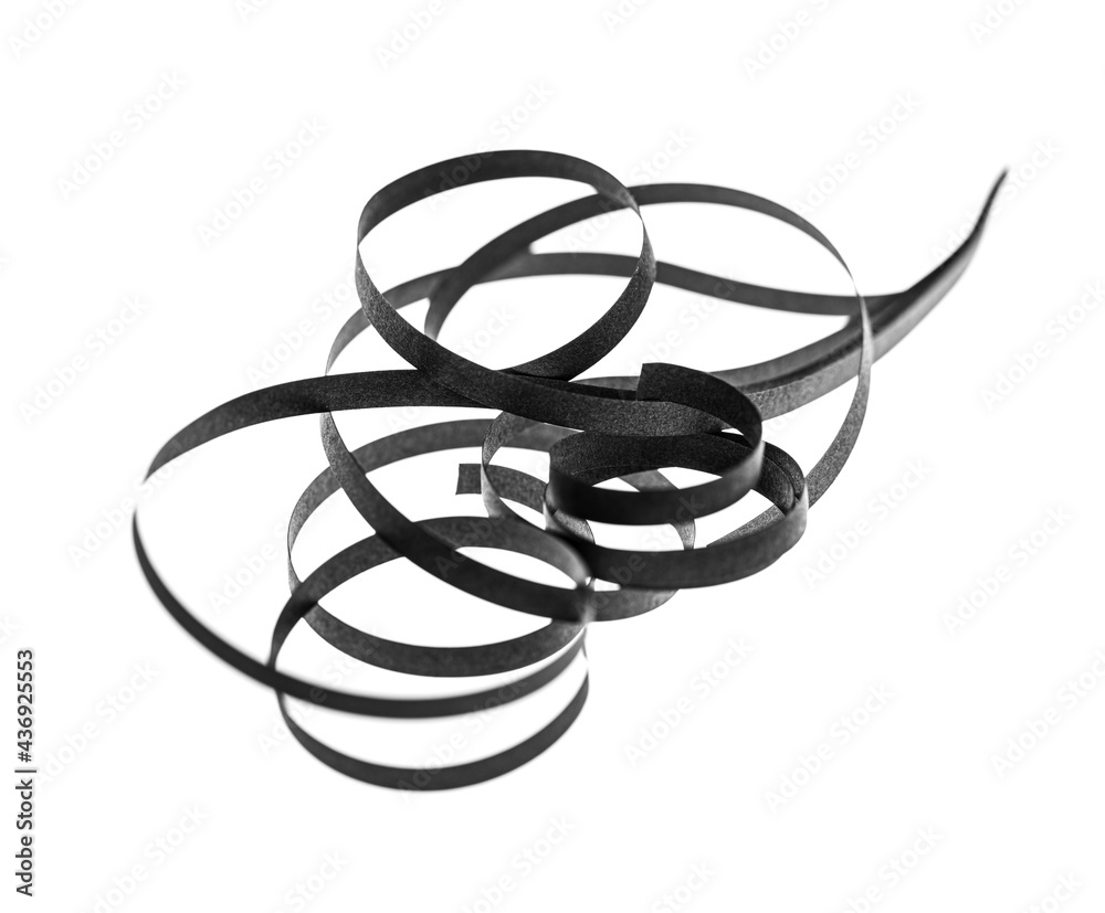 A curled black paper ribbons. Abstract artistic patterns. Design concept. Ready solutions for interior design office. Macro lens close up shot 1:1. Monochrome image. A curled black paper ribbons. Abstract artistic patterns. Design concept. Ready solutions for interior design office. Macro lens close up shot 1:1. Monochrome image.