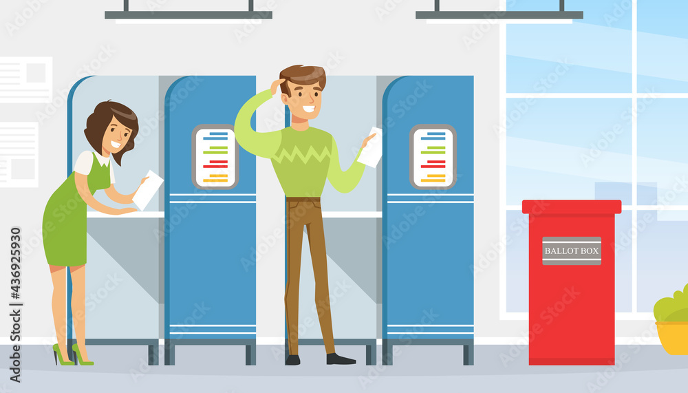Voting and Election Concept, Voters Casting Ballots at Polling Paper Ballot in Box Vector Illustration Voting and Election Concept, Voters Casting Ballots at Polling Paper Ballot in Box Vector Illustration