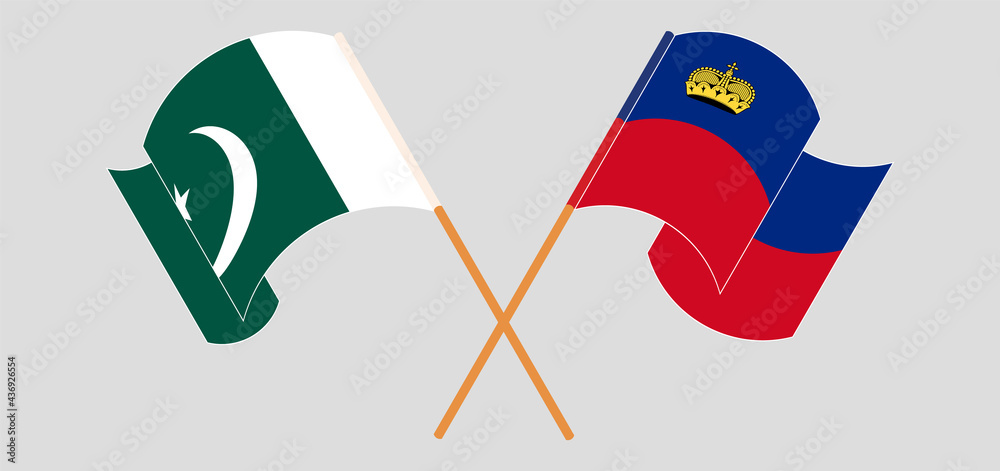 Crossed and waving flags of Pakistan and Liechtenstein Crossed and waving flags of Pakistan and Liechtenstein