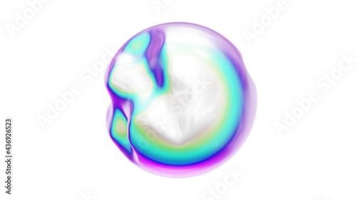 Seamless looping 3D animation of the abstract morphing iridescent white form rendered in UHD with alpha matte