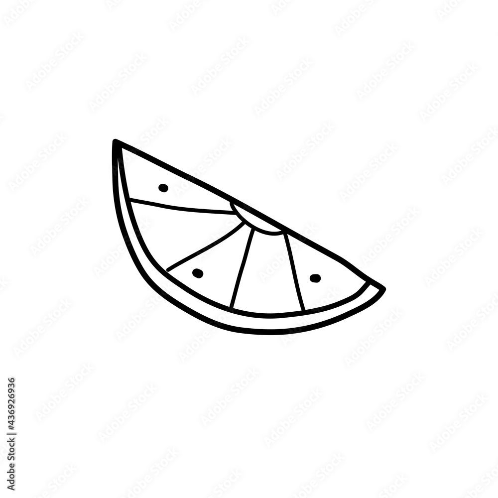 A piece of lemon in a doodle style. Vector illustration in black. Suitable as an icon, logo, or label A piece of lemon in a doodle style. Vector illustration in black. Suitable as an icon, logo, or label