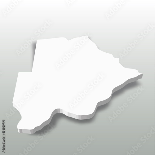 Botswana - white 3D silhouette map of country area with dropped shadow on grey background. Simple flat vector illustration.