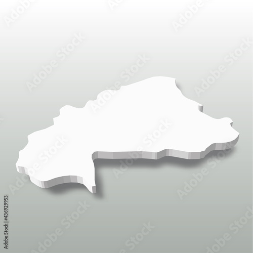 Burkina Faso - white 3D silhouette map of country area with dropped shadow on grey background. Simple flat vector illustration.