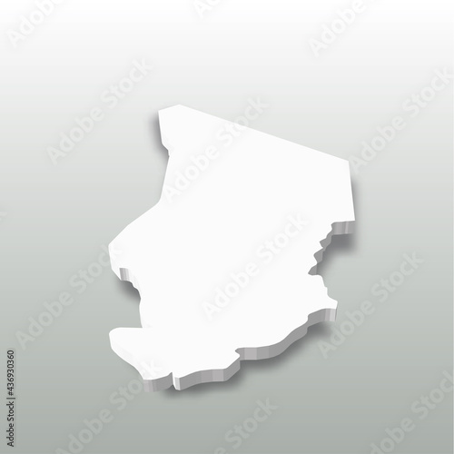 Chad - white 3D silhouette map of country area with dropped shadow on grey background. Simple flat vector illustration.