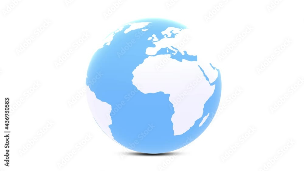 Rolling 3d blue and white earth globe isolated on white. Copy space animation background. Rolling 3d blue and white earth globe isolated on white. Copy space animation background.
