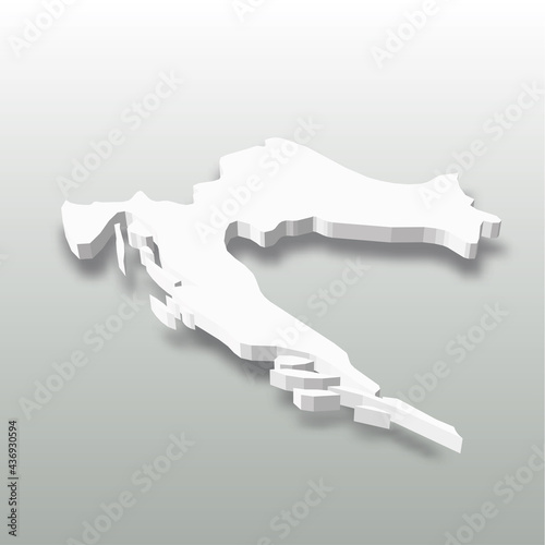 Croatia - white 3D silhouette map of country area with dropped shadow on grey background. Simple flat vector illustration.