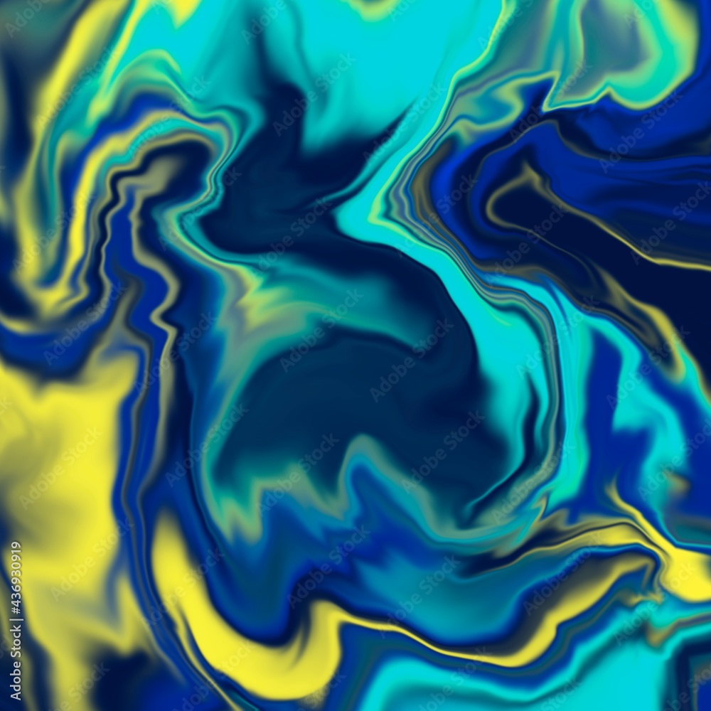 Fototapeta premium Glowing liquid dynamic flow. Trendy fluid cover design. Illustration for your design. Liquid marble design abstract painting background