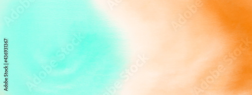 Tie dye watercolor gradient background in orange and blue. Sumer illustration for a banner, clothes disign, t-shirt in hippy style.