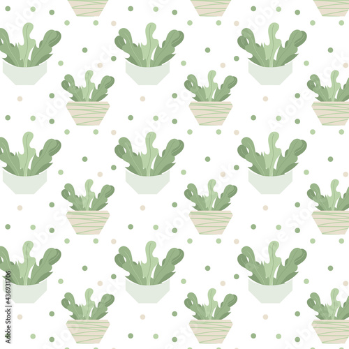 A Simple pattern - Flowers in the pots and Background with dots