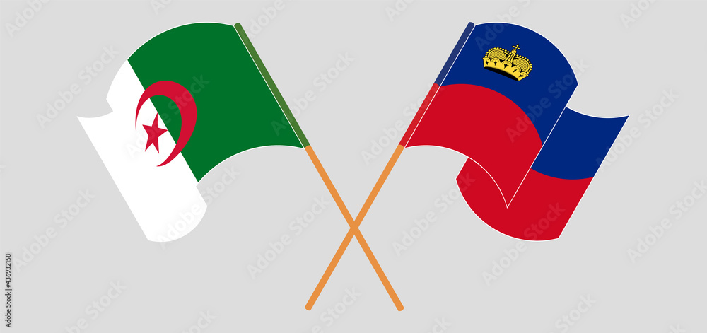 Crossed and waving flags of Algeria and Liechtenstein Crossed and waving flags of Algeria and Liechtenstein