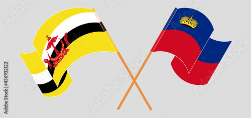 Crossed and waving flags of Brunei and Liechtenstein
