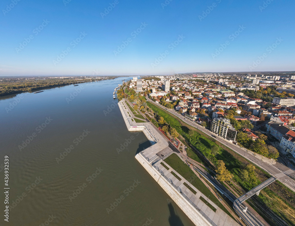 panorama of Danube River and City of Ruse, Bulgaria