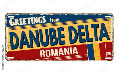 Greetings from Danube Delta vintage rusty metal plate