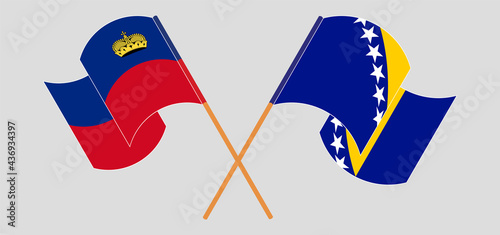 Crossed and waving flags of Liechtenstein and Bosnia and Herzegovina