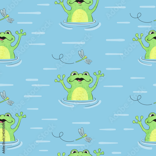Cartoon frog pattern. Seaml...