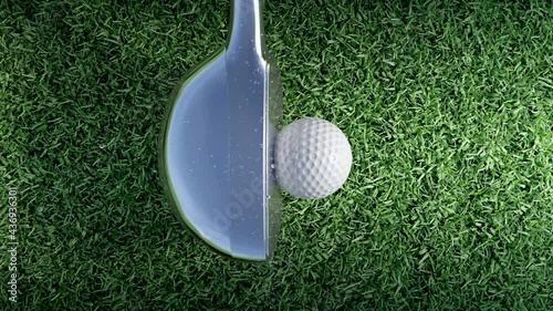 Golf hit, super slo-mo, close-up, top point of view