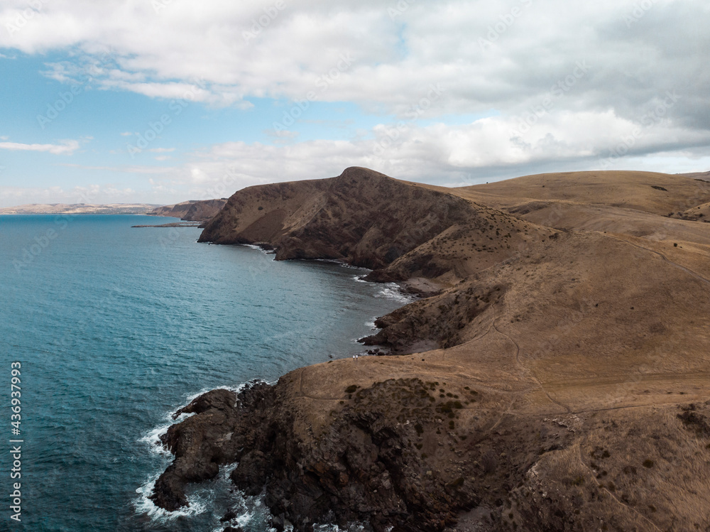 Aerial view of coastline in Second Valley facing St. Vincent Gulf, South Australia, Australia. Aerial view of coastline in Second Valley facing St. Vincent Gulf, South Australia, Australia.