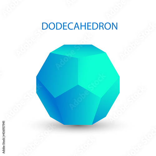 Vector illustration of a blue dodecahedron on a white background with a gradient for games, icons, packaging designs,logo, mobile, ui, web. Platonic solid. photo