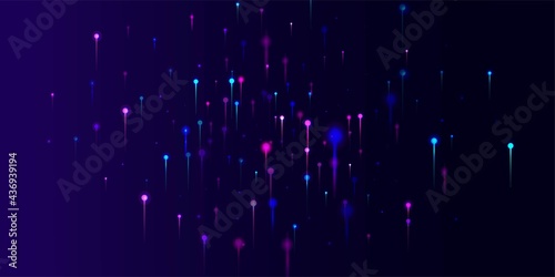 Purple Pink Blue Modern Wallpaper. Artificial Intelligence Big Data Ethernet Futuristic Background. Vivid Light Nodes Particles. Network Scientific Banner. Fiber Optics Social Science Light Pins. photo