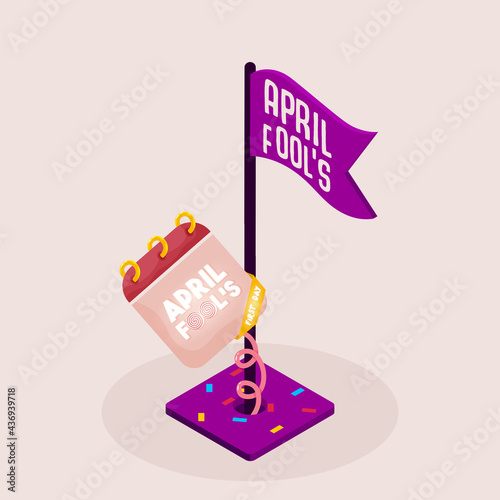 Isolated calendar purple april fools humor festival vector illustration