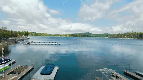 Wallpaper Mural Drone takes off from the coast towards the water surface, aerial view of Lake Arrowhead, California, USA Torontodigital.ca