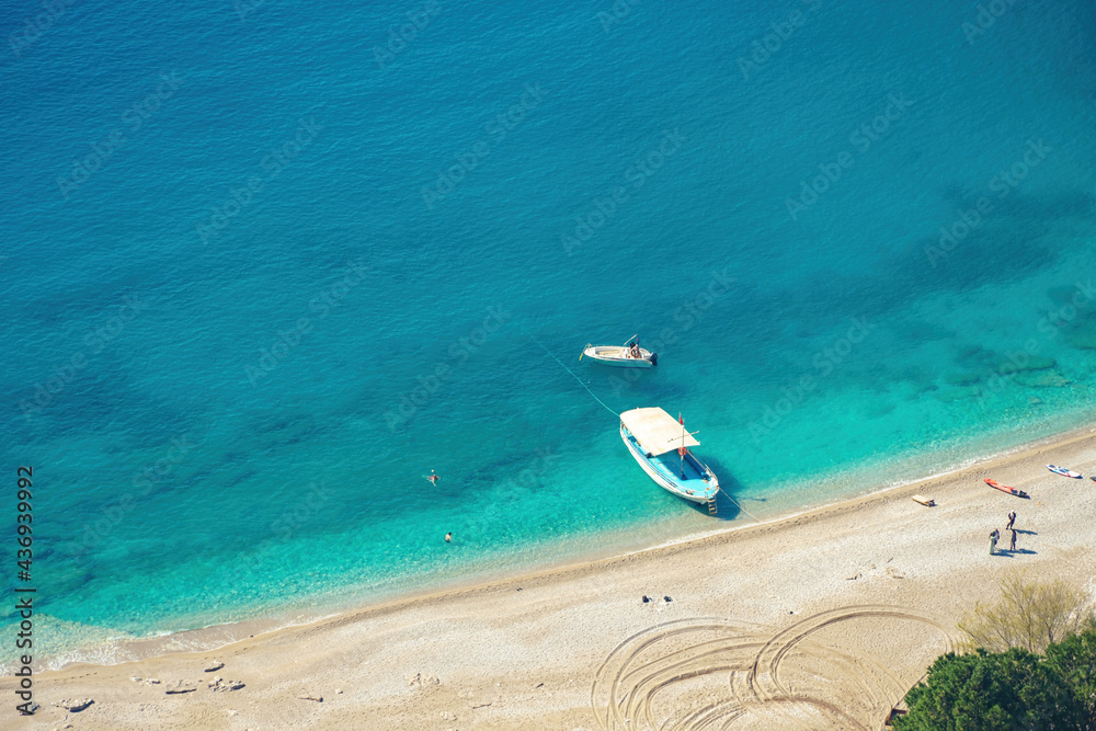 Sea coast aerial landscape of cliffs in Butterfly valley in Turkey, amazing natural beach Sea coast aerial landscape of cliffs in Butterfly valley in Turkey, amazing natural beach