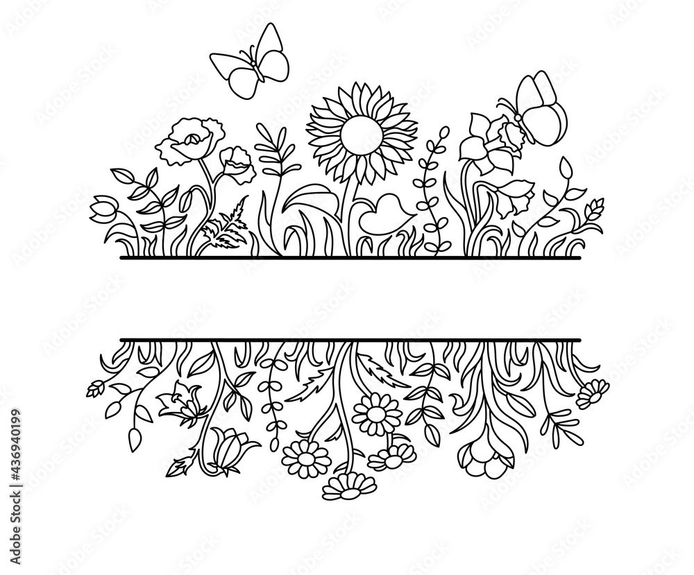 Wildflowers in a hand drawn line art style. Wildflowers in a hand drawn line art style.
