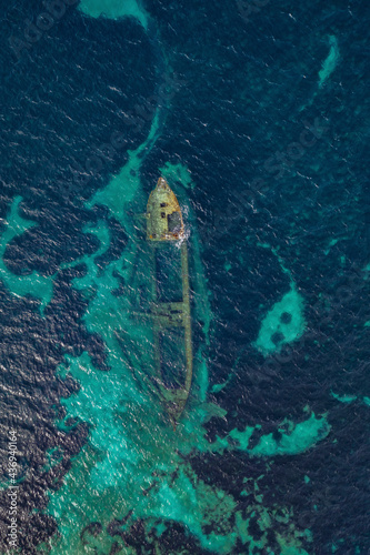 Aerial view of shipwreck Michelle,Veli rat, Croatia
