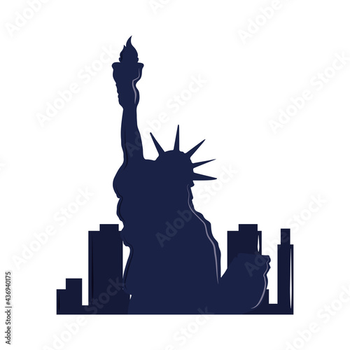 silhouette NY city statue liberty