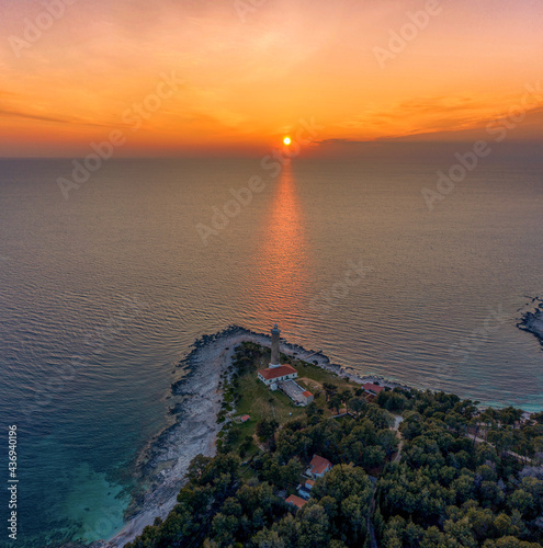 Aerial view of Veli rat lighthouse,Soline, Croatia photo