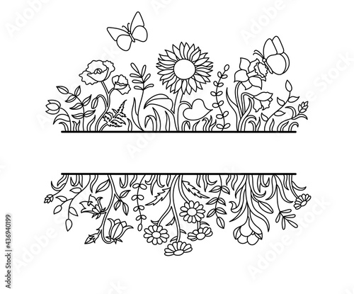 Wildflowers in a hand drawn line art style.