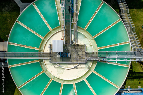 Aerial view of a huge tank in a water treatment facility at Florida Keys Aqueduct authority near Navy Wells Pineland Reserve, Homestead, Florida, United States.