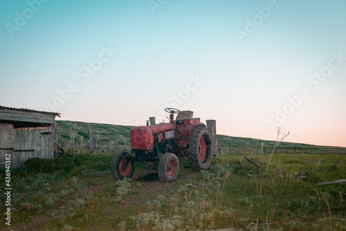 An old tractor at a summer cottage.