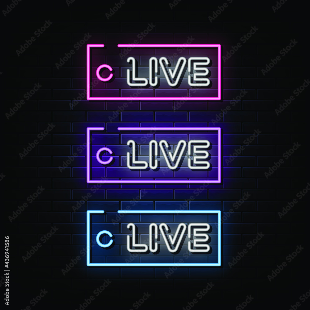 Live now neon sign, neon symbol Live now neon sign, neon symbol