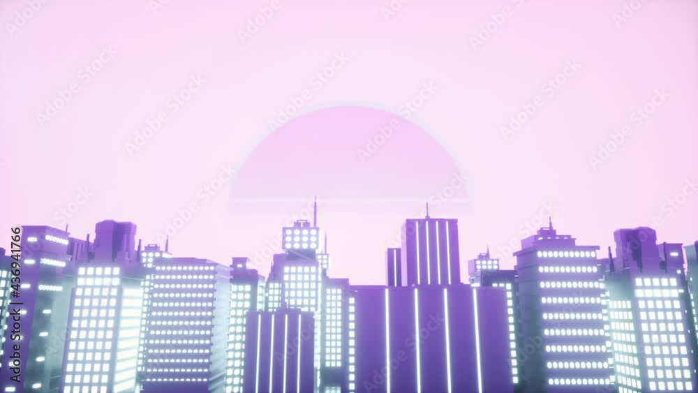 Retro futuristic city. VJ synthwave looping 3D animation for music video Retro futuristic city. VJ synthwave looping 3D animation for music video