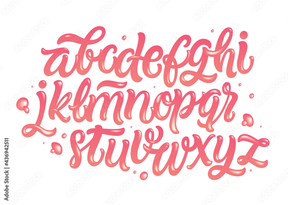 Bubble Gum Alphabet Set. Pink Font Isolated on White Background. Hand Lettering for Designs: Logo, Packaging, Pack of Gum, Card, etc. Vector. Sugar kids illustration.