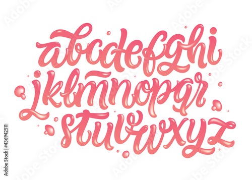 Bubble Gum Alphabet Set. Pink Font Isolated on White Background. Hand Lettering for Designs  Logo  Packaging  Pack of Gum  Card  etc. Vector. Sugar kids illustration.