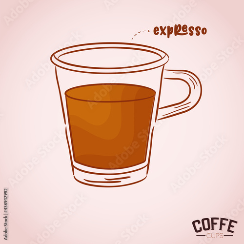 Clear cup glass coffee drink color vector illustration