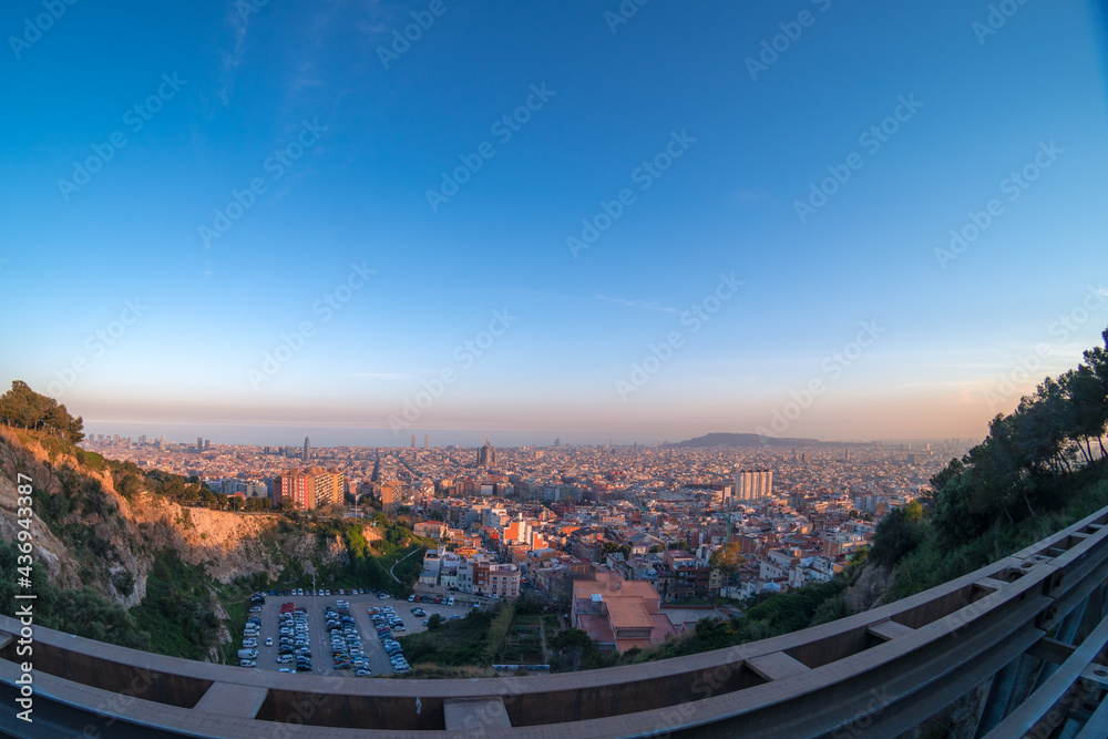 barcelona city with sunset