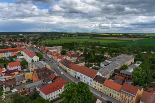 Old town of Juterbog from the height of the bell tower of the Church of St. Nicholas. Juterbog is a historic town in north-eastern Germany, in the district of Brandenburg.