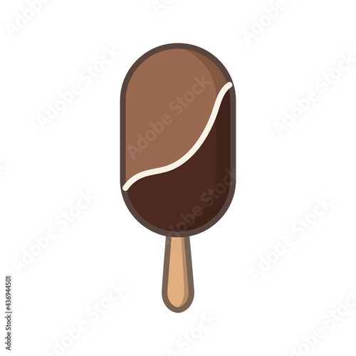 Ice cream icon simple vector flat outline logo design. Colorful chocolate ice cream gelato popsicle ice lolly on a stick. Vector illustration. Vector hand drawn illustration