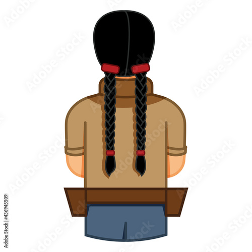 Girl with ponytails and back turned with holsters isolated on white background