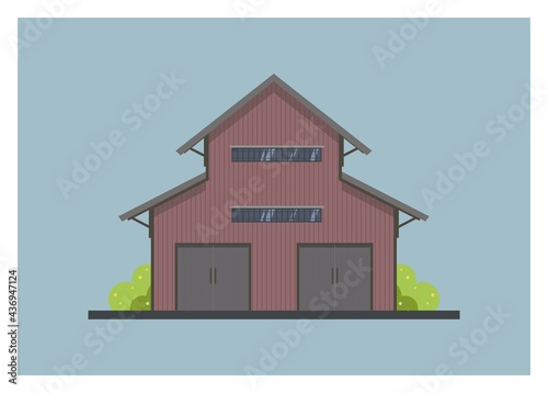 Wooden warehouse. Front view, simple illustration