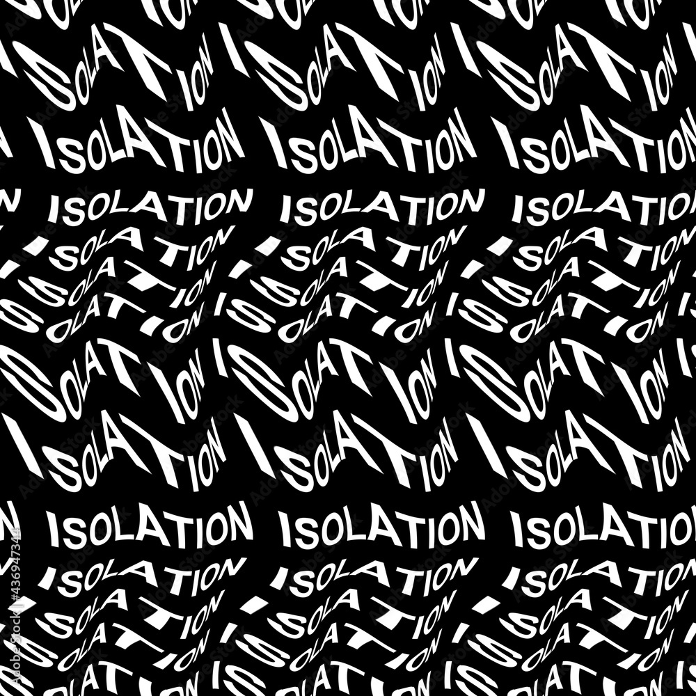 ISOLATION word warped, distorted, repeated, and arranged into seamless pattern background. High quality illustration. Modern wavy text composition for background or surface print. Typography.