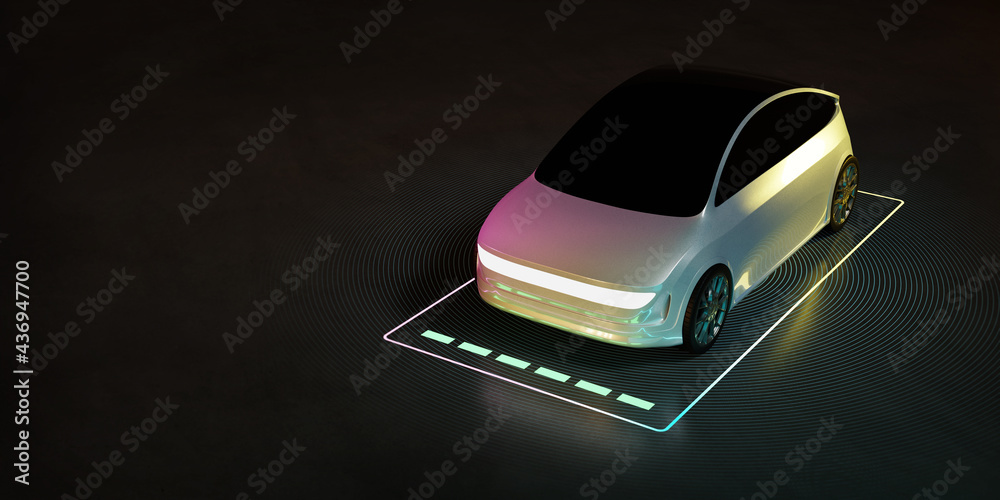 self-driving car, wireless charging, 3D rendering image. - obrazy, fototapety, plakaty 