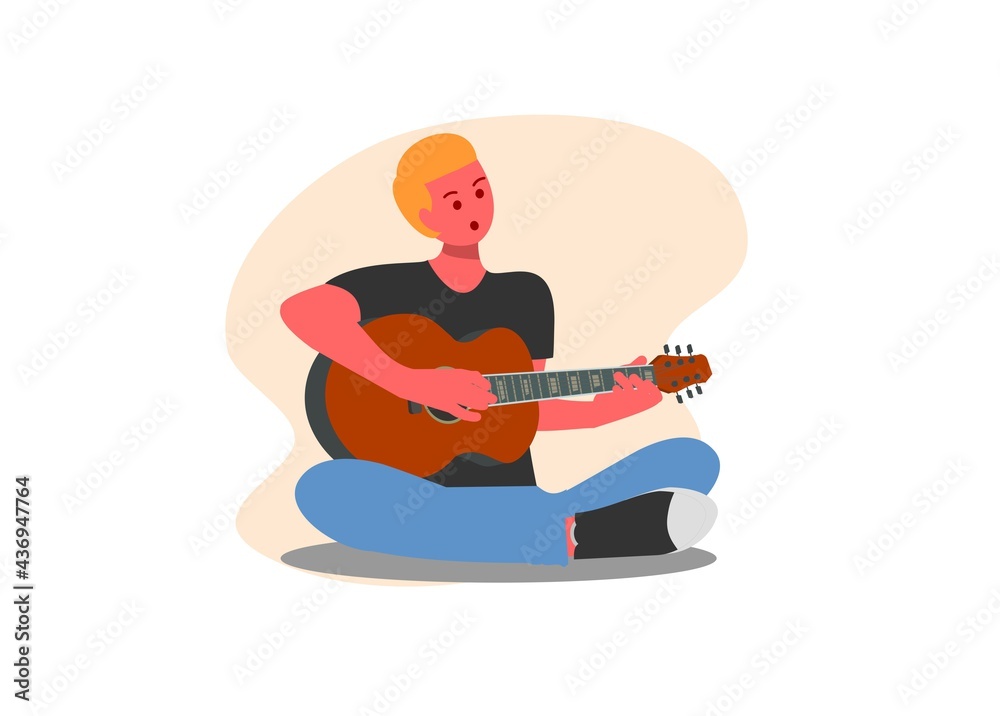 Boy playing guitar. Simple flat illustration.