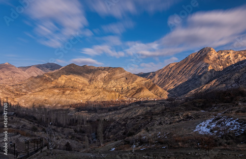 Scenic view of Tortum Valley in Erzurum region, Turkey, January 2021. Long exposure picture