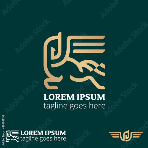 Pegasus line art modern style symbol vector illustration
premium look of pegasus symbol, can be used as brand, business logo, fashion, design element or any other purpose.