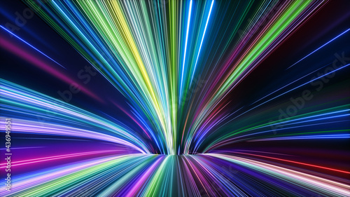 Foto 3d render of hyperspace tunnel going down, abstract background